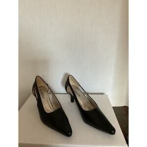 Classique.- Black Faux Leather, Open Vamp Pumps - 8W